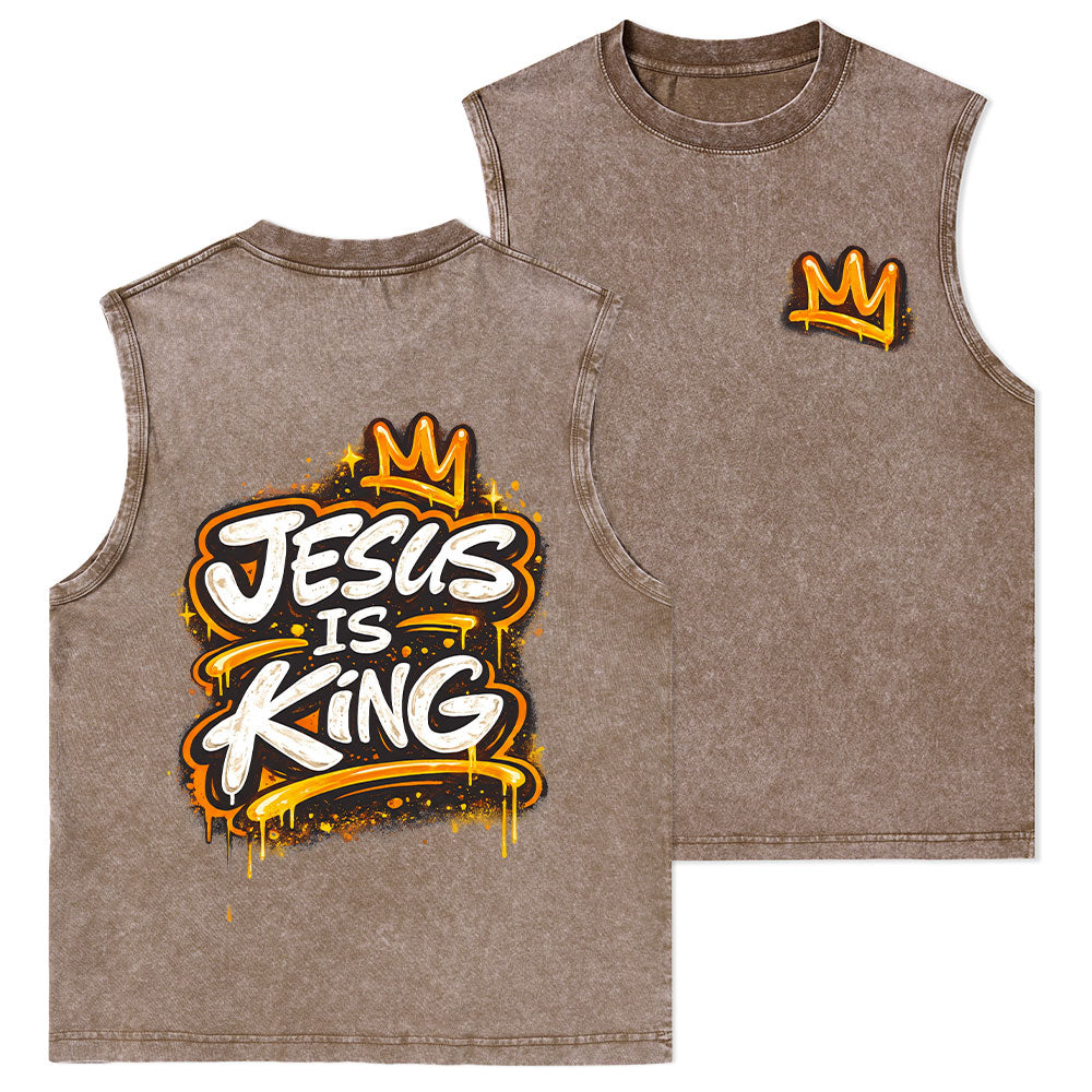 Jesus Is King Christian Washed Tank Top