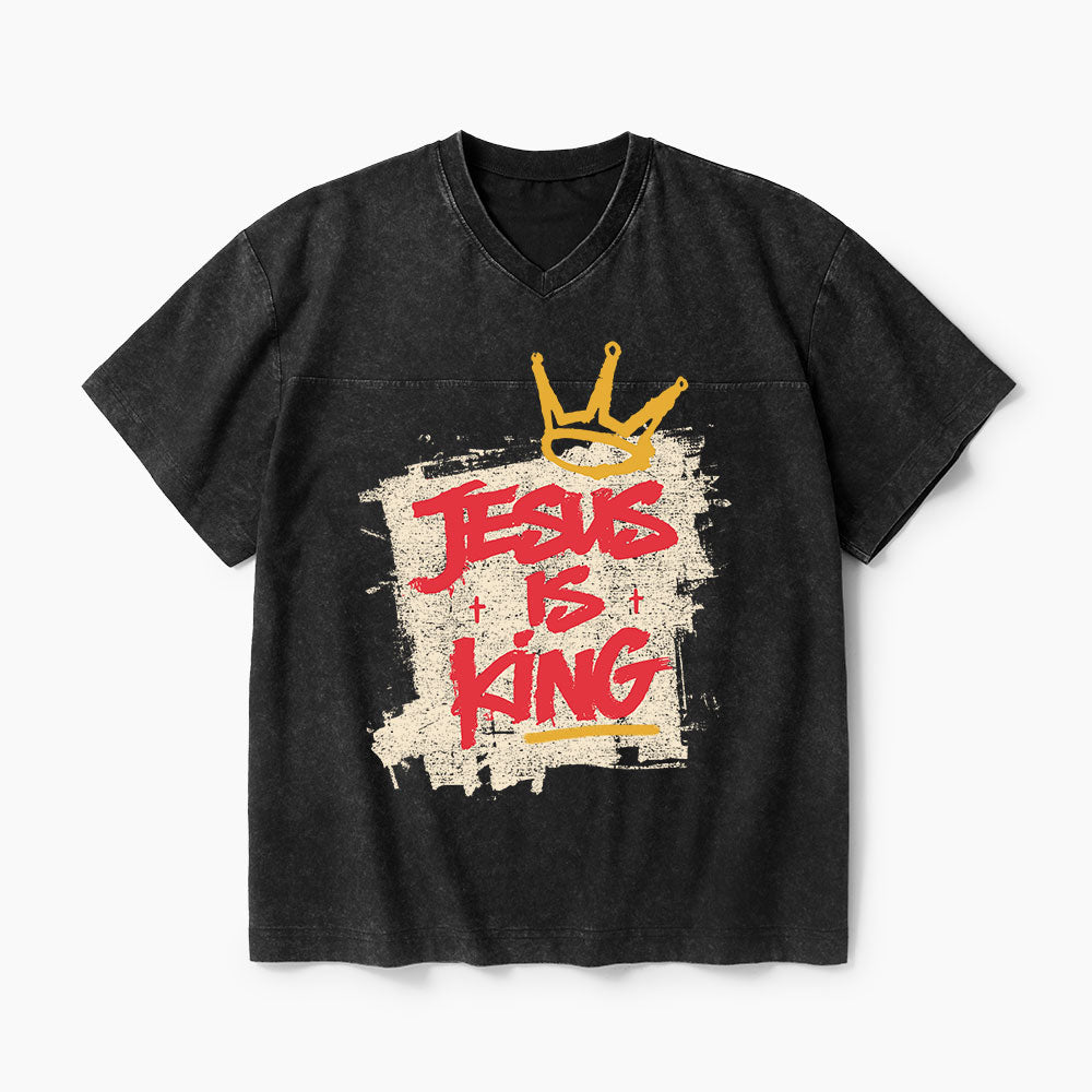 Jesus Is King Christian Washed V-Neck T-Shirt