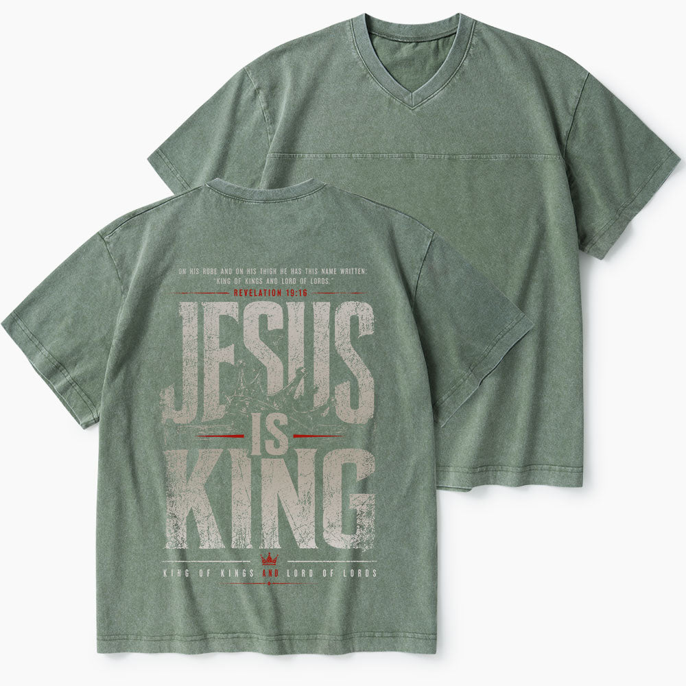 Jesus Is King Christian Washed V-Neck T-Shirt