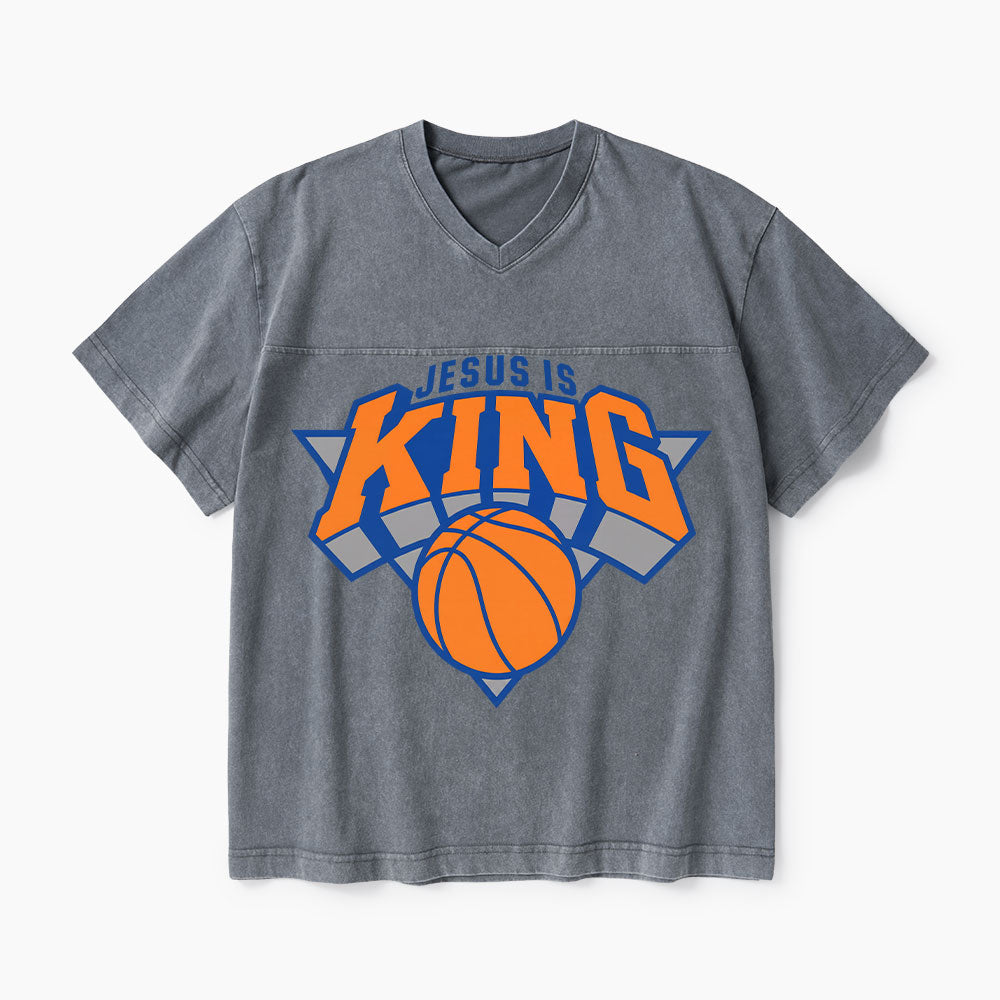 Jesus Is King Christian Washed V-Neck T-Shirt