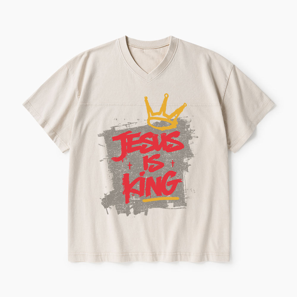 Jesus Is King Christian Washed V-Neck T-Shirt