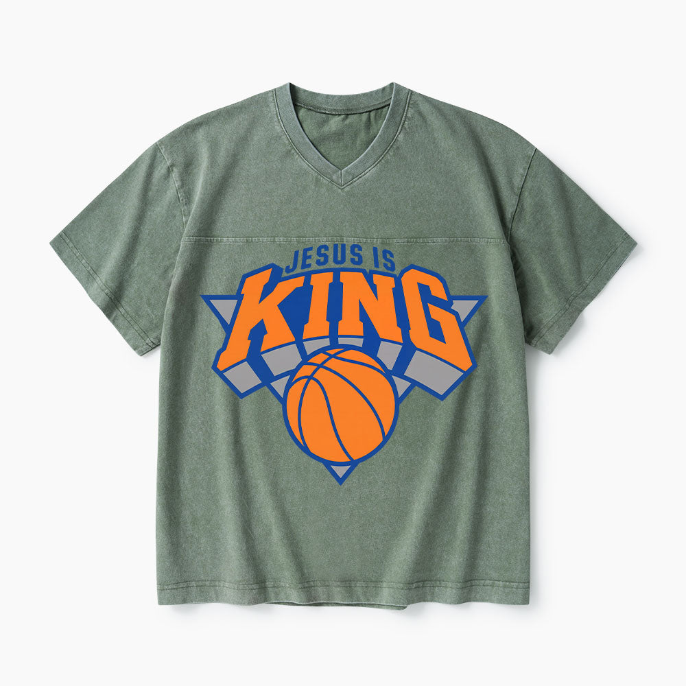 Jesus Is King Christian Washed V-Neck T-Shirt