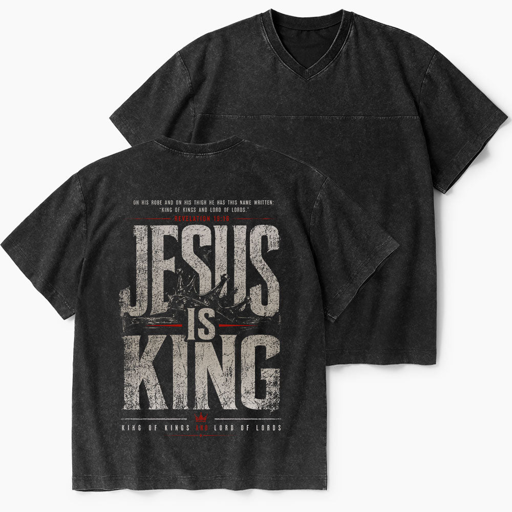 Jesus Is King Christian Washed V-Neck T-Shirt