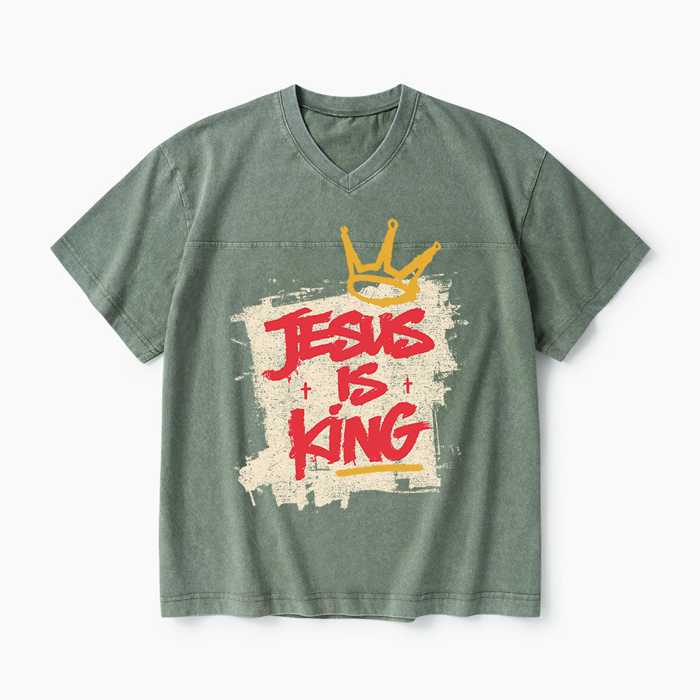 Jesus Is King Christian Washed V-Neck T-Shirt
