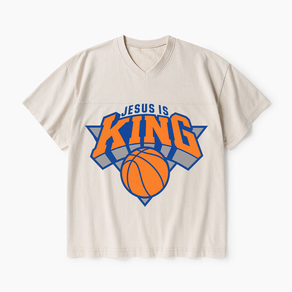 Jesus Is King Christian Washed V-Neck T-Shirt