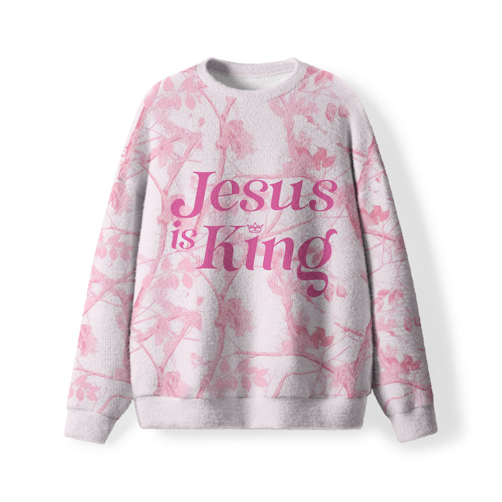 Jesus Is King Pink Camo Christian Lightweight Sweater