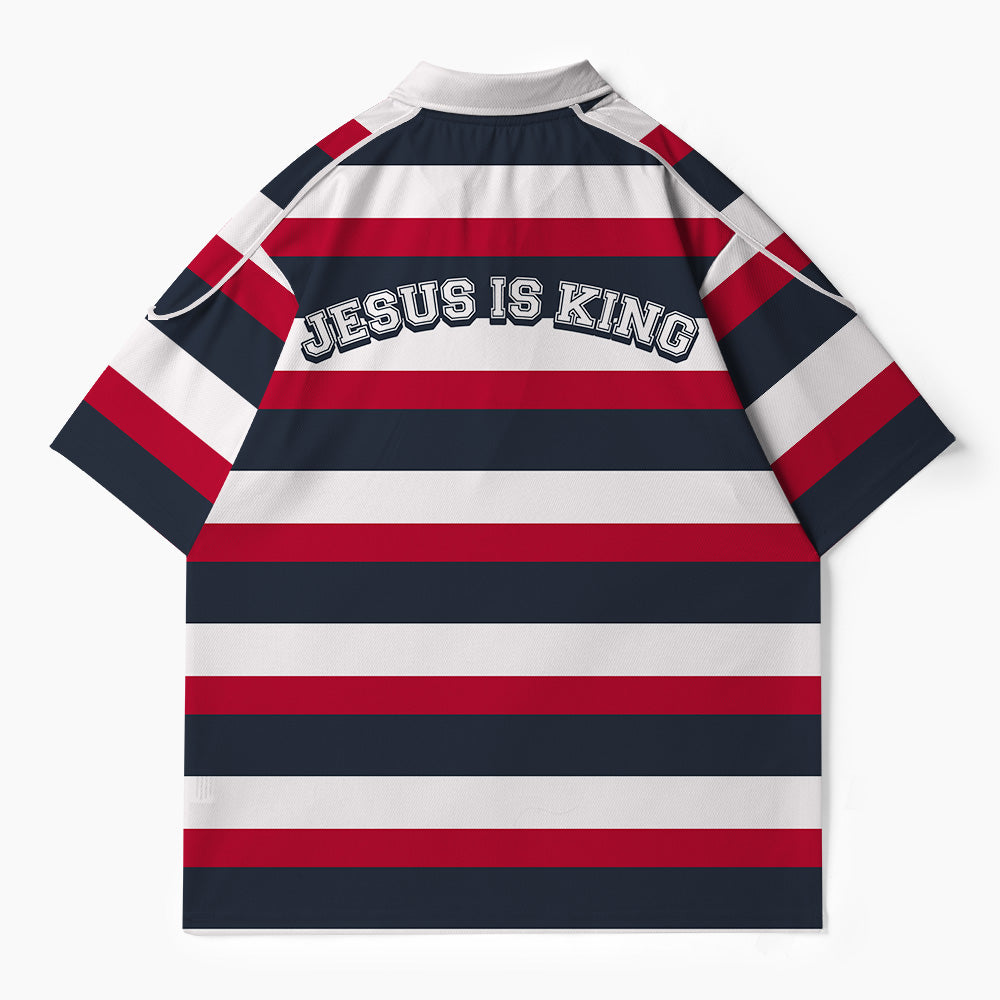 Jesus Is King Stripes Christian Buttoned Polo Jersey