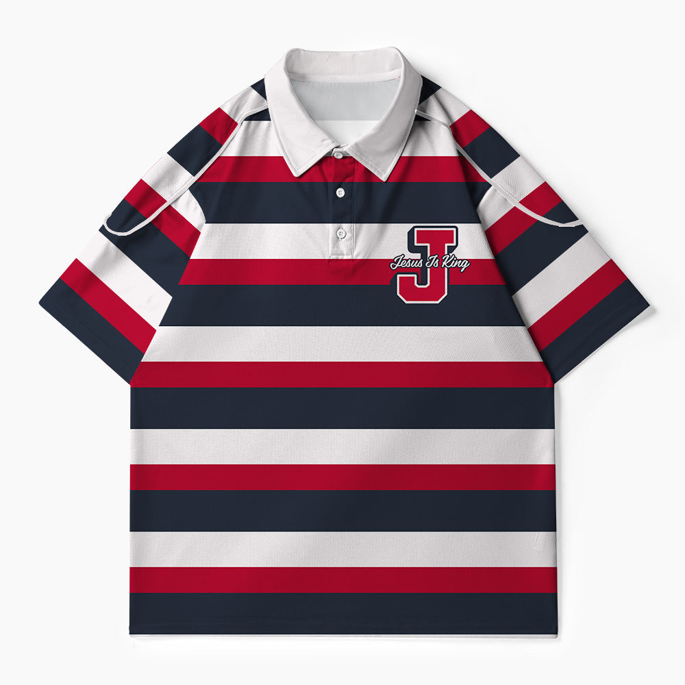 Jesus Is King Stripes Christian Buttoned Polo Jersey