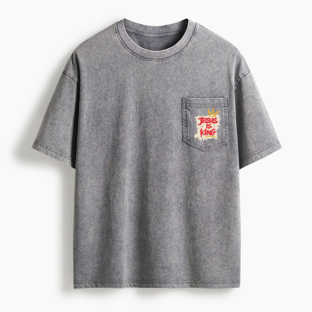 Jesus Is King Washed Unisex Pocket T-Shirt