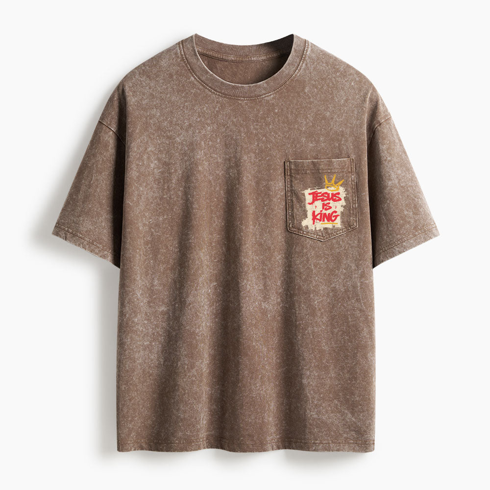 Jesus Is King Washed Unisex Pocket T-Shirt