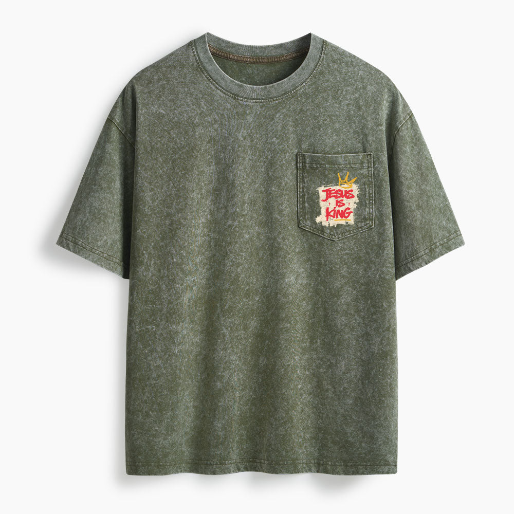Jesus Is King Washed Unisex Pocket T-Shirt