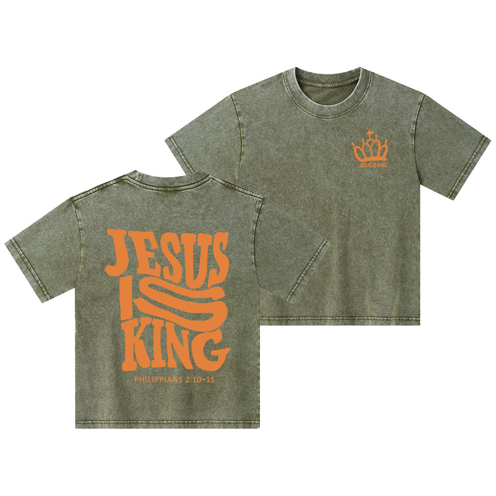 Jesus Is King Christian Kid Washed T-Shirt