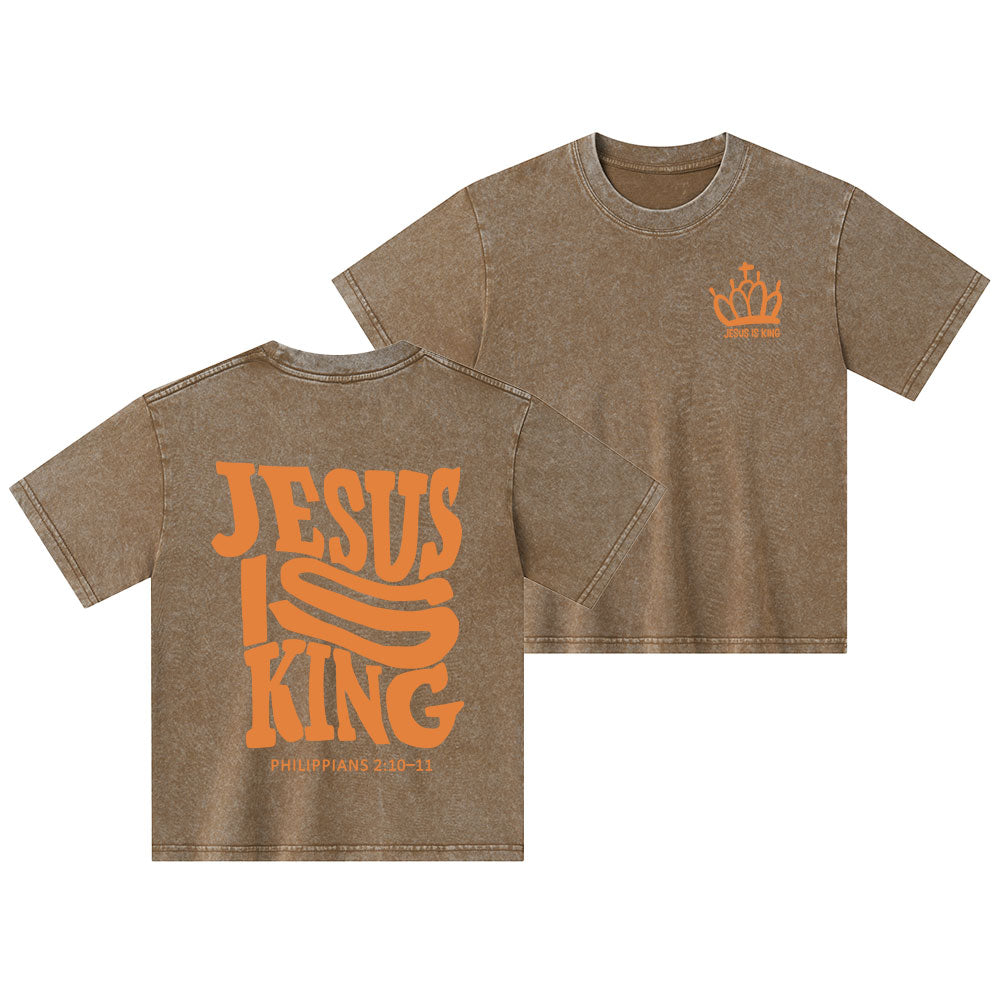 Jesus Is King Christian Kid Washed T-Shirt