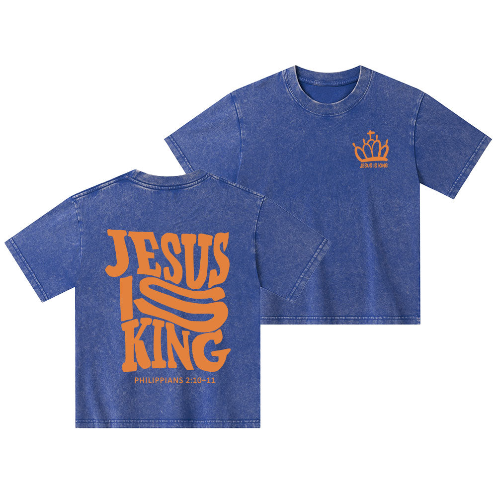 Jesus Is King Christian Kid Washed T-Shirt