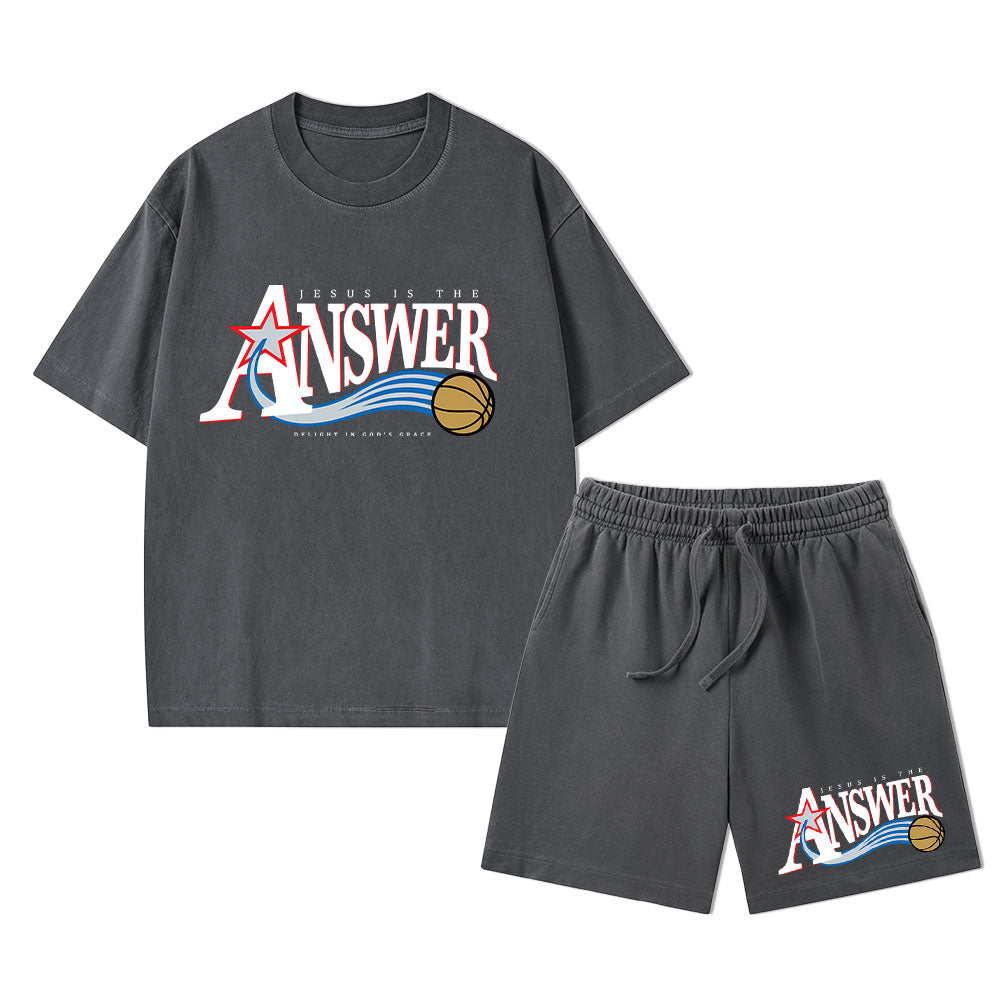 Jesus Is The Answer Christian Washed T-Shirt & Shorts