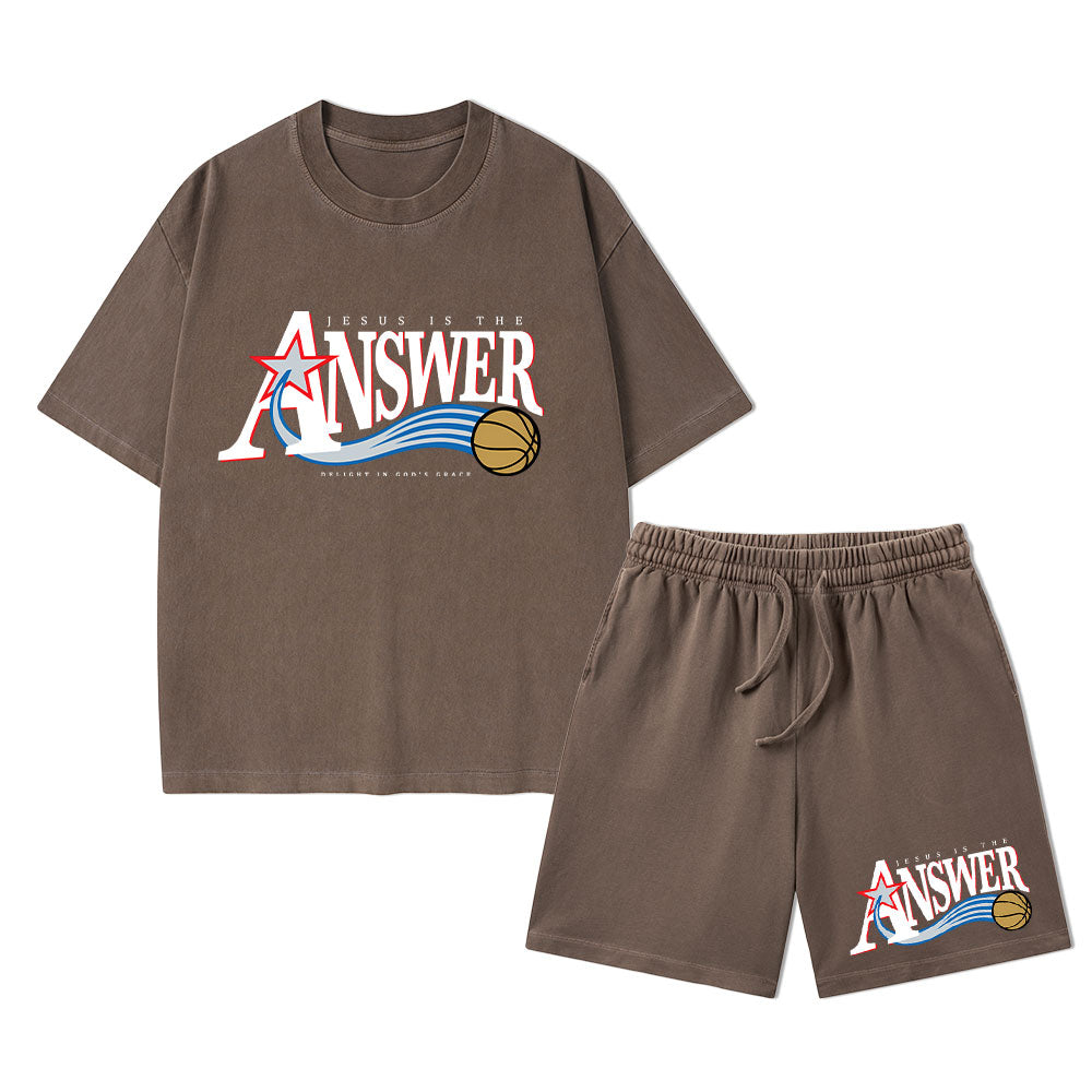 Jesus Is The Answer Christian Washed T-Shirt & Shorts