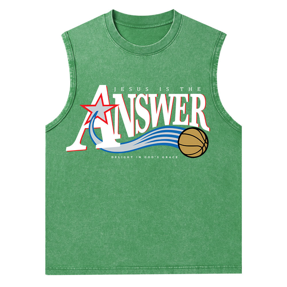 Jesus Is The Answer Christian Washed Tank Top