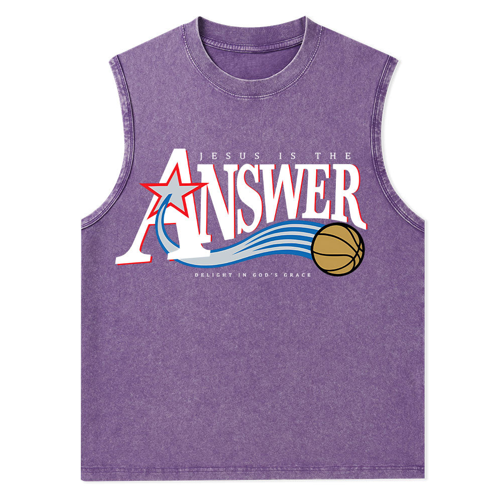 Jesus Is The Answer Christian Washed Tank Top