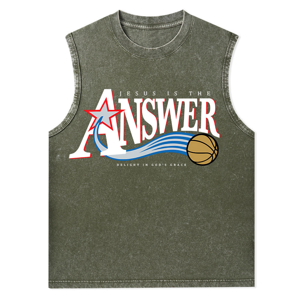 Jesus Is The Answer Christian Washed Tank Top