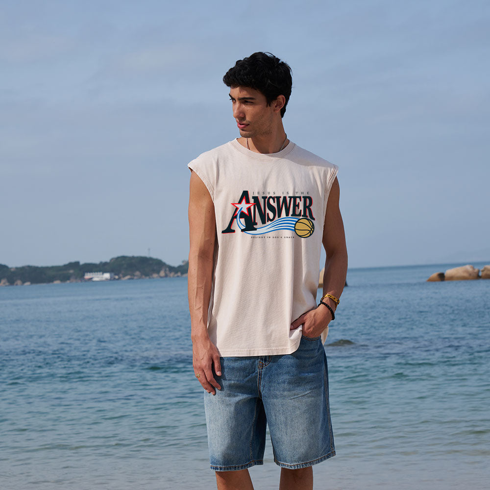 Jesus Is The Answer Christian Washed Tank Top