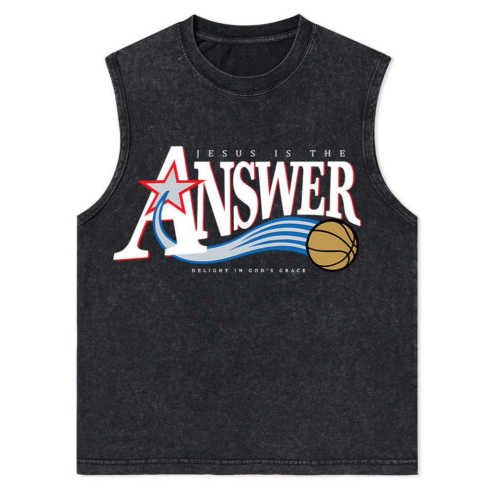 Jesus Is The Answer Christian Washed Tank Top