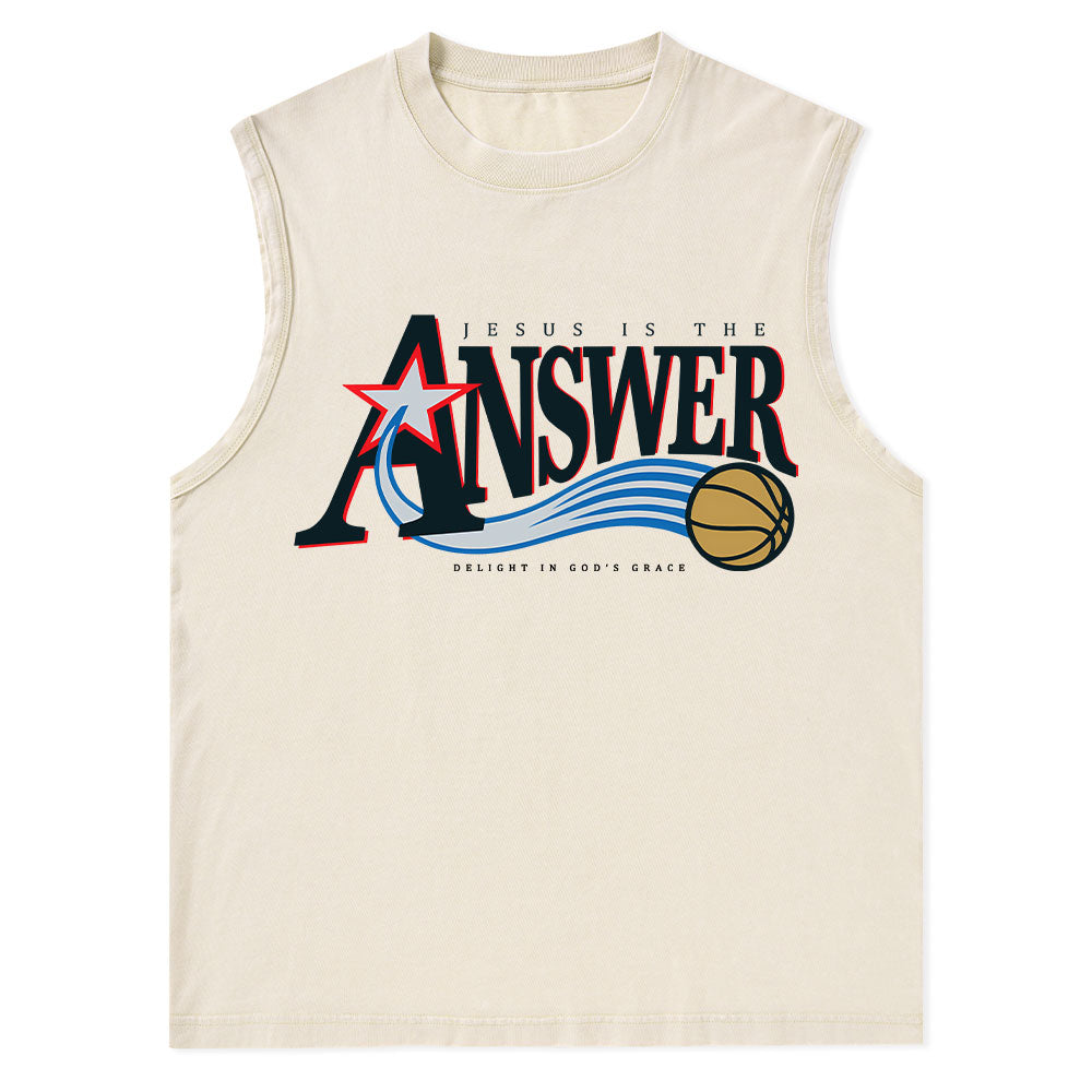 Jesus Is The Answer Christian Washed Tank Top