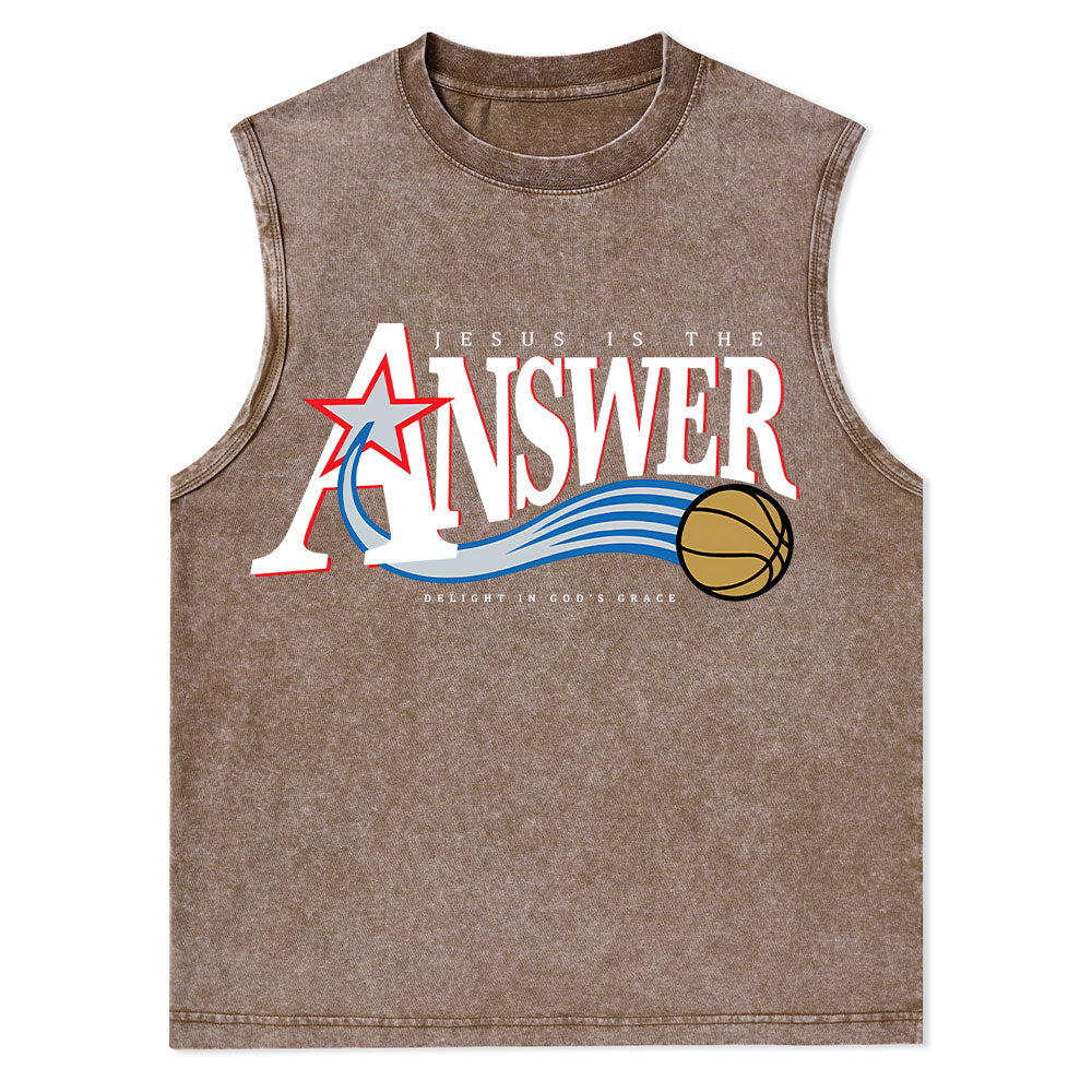Jesus Is The Answer Christian Washed Tank Top