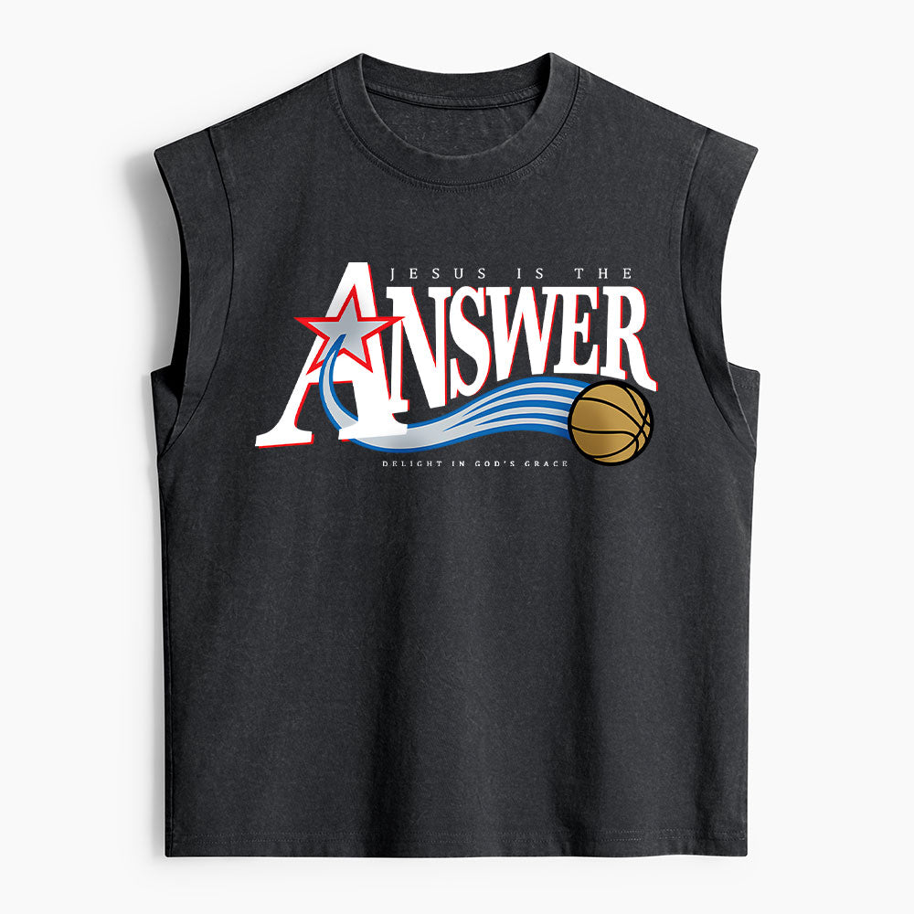Jesus Is The Answer Christian Women's Washed Tank Top