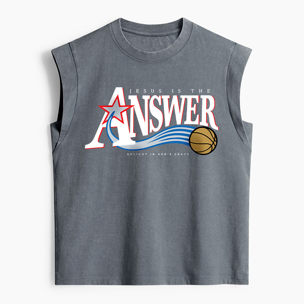 Jesus Is The Answer Christian Women's Washed Tank Top