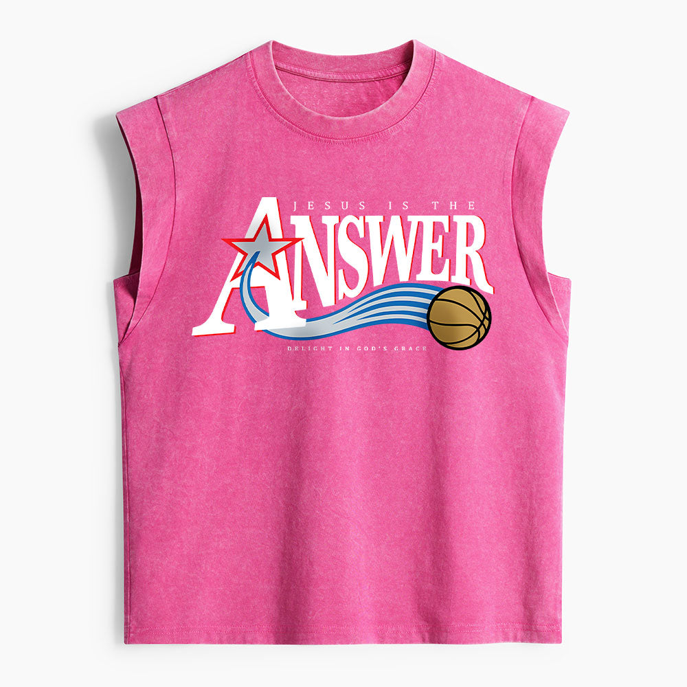 Jesus Is The Answer Christian Women's Washed Tank Top