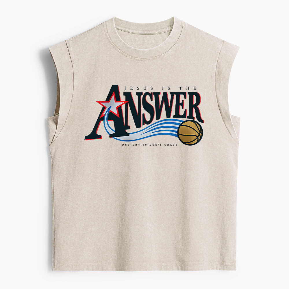 Jesus Is The Answer Christian Women's Washed Tank Top