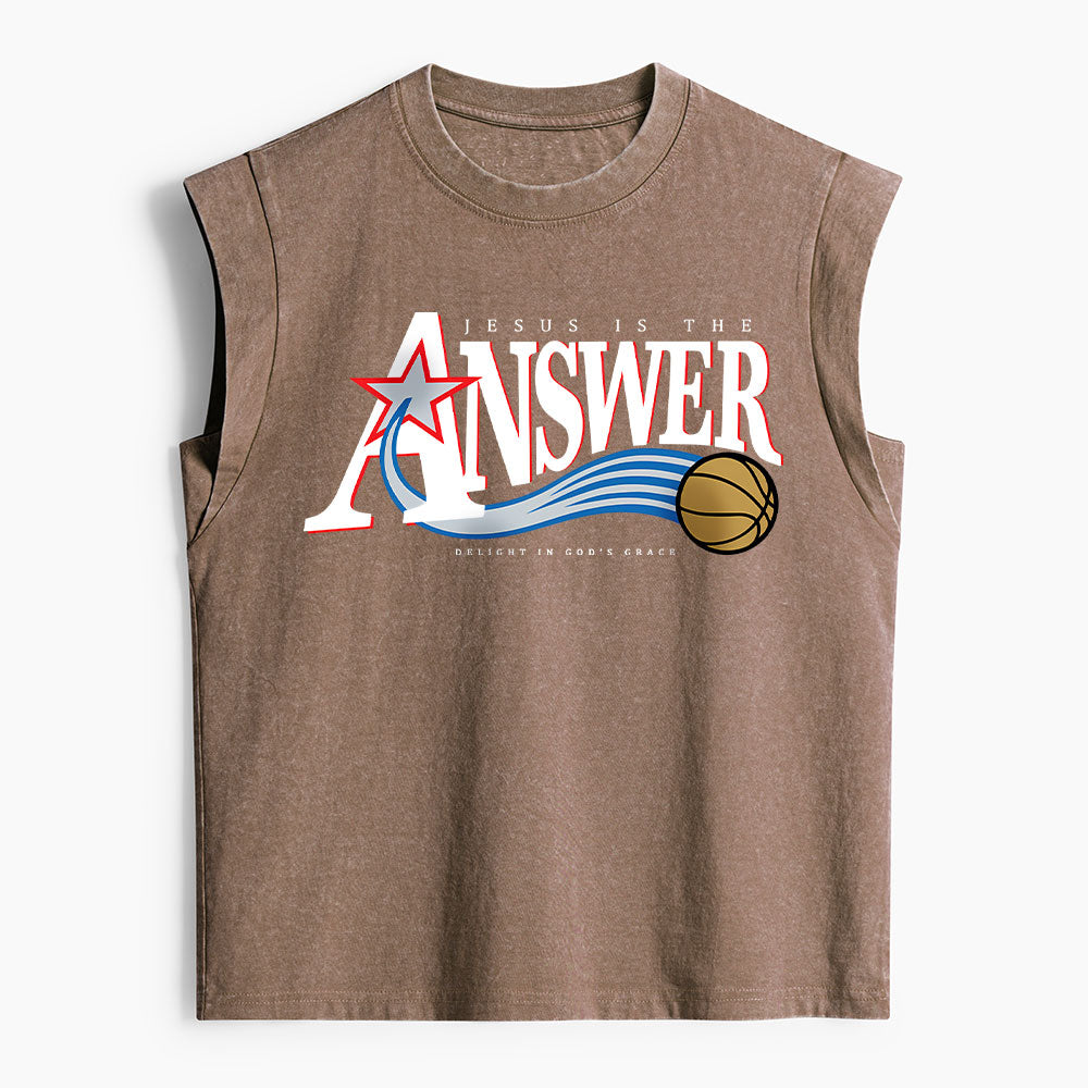Jesus Is The Answer Christian Women's Washed Tank Top