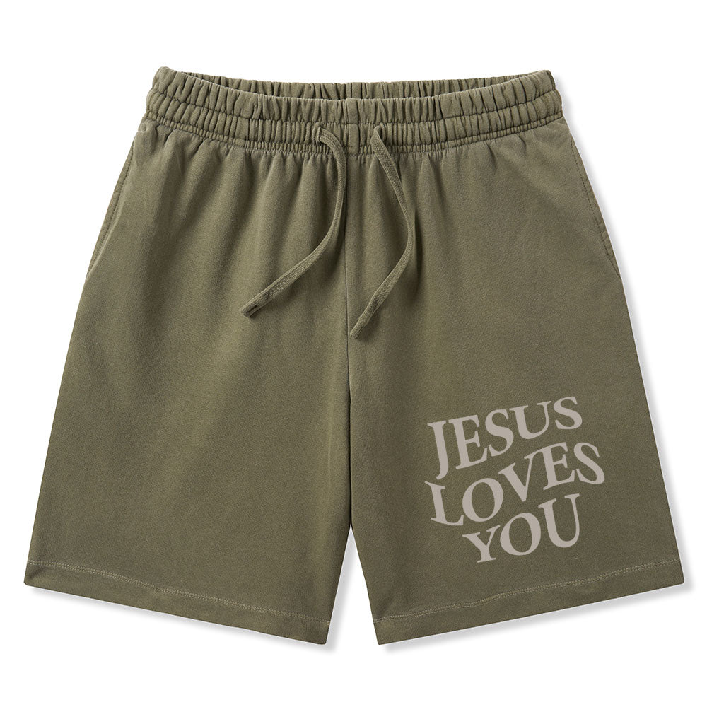 Jesus Love You Christian Washed Shorts