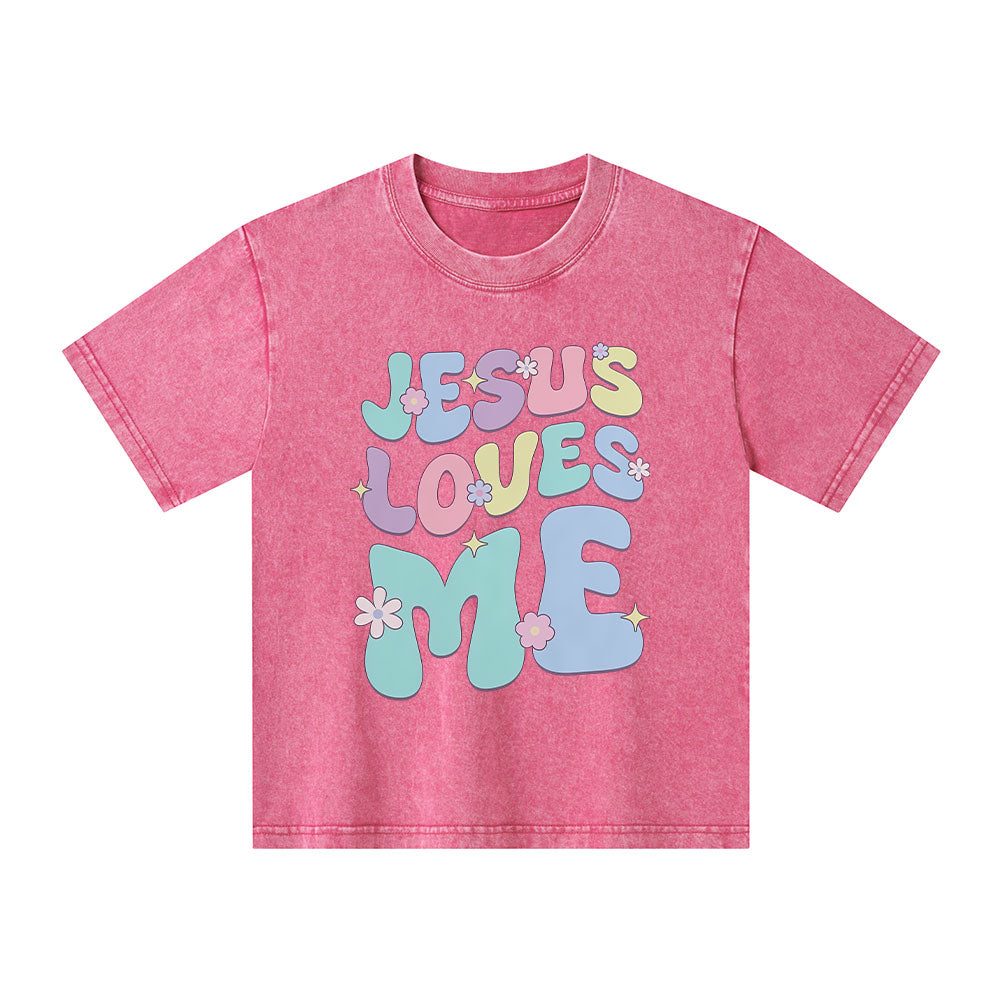 Jesus Loves Me Christian Kid Washed T-Shirt
