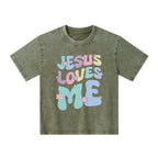 Jesus Loves Me Christian Kid Washed T-Shirt