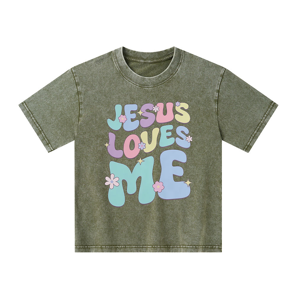Jesus Loves Me Christian Kid Washed T-Shirt