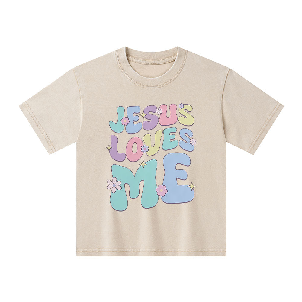 Jesus Loves Me Christian Kid Washed T-Shirt