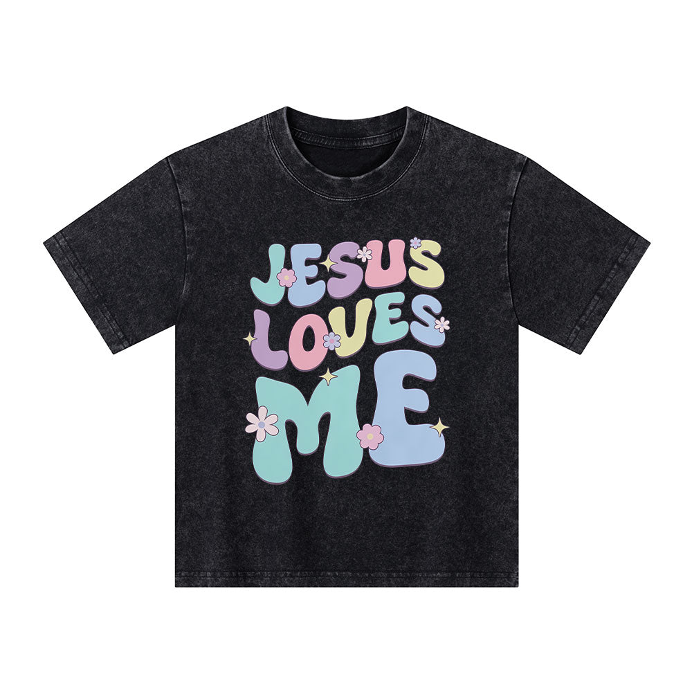 Jesus Loves Me Christian Kid Washed T-Shirt