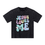 Jesus Loves Me Christian Kid Washed T-Shirt