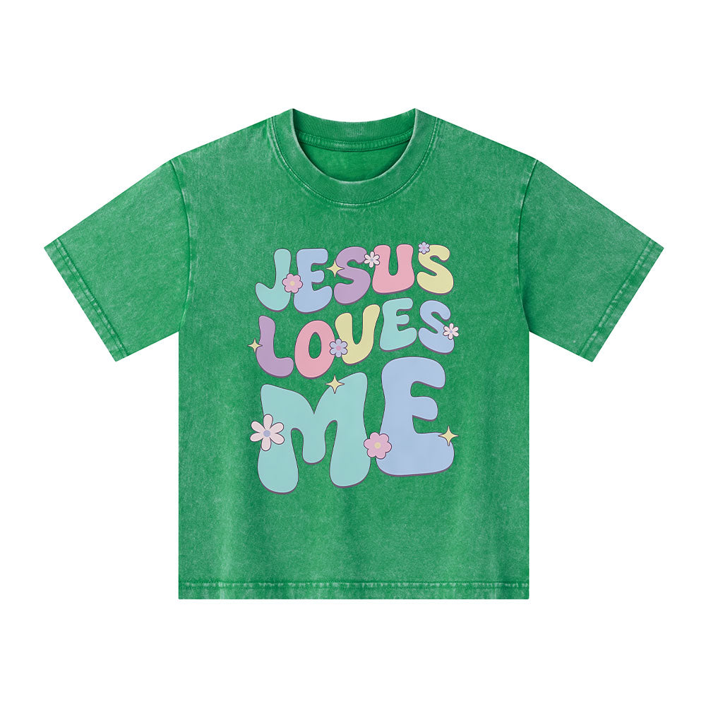 Jesus Loves Me Christian Kid Washed T-Shirt