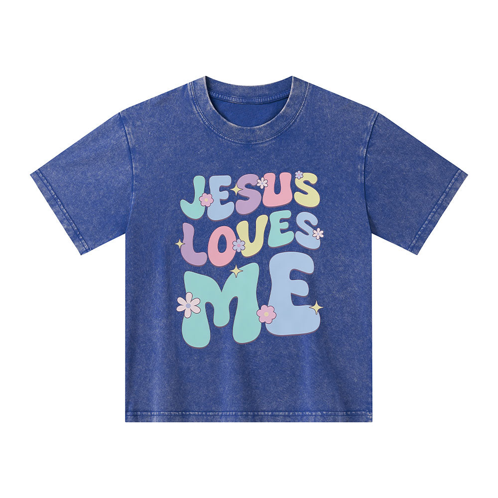 Jesus Loves Me Christian Kid Washed T-Shirt