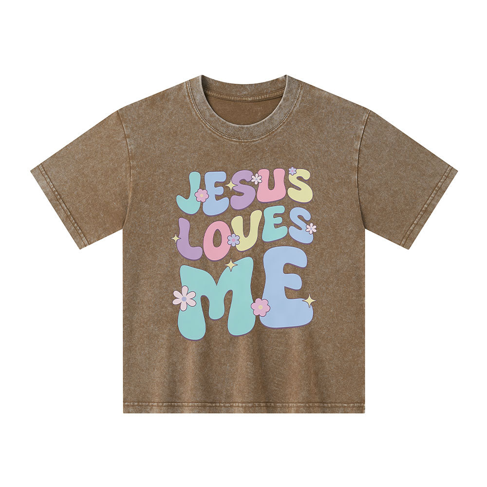 Jesus Loves Me Christian Kid Washed T-Shirt