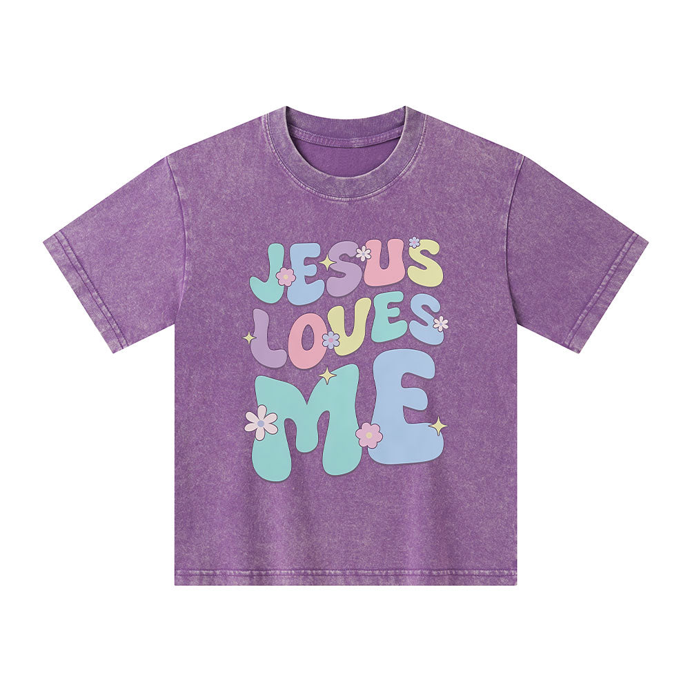 Jesus Loves Me Christian Kid Washed T-Shirt