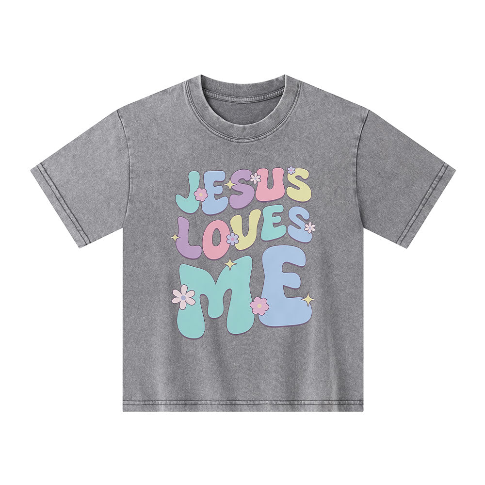 Jesus Loves Me Christian Kid Washed T-Shirt