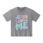 Jesus Loves Me Christian Kid Washed T-Shirt