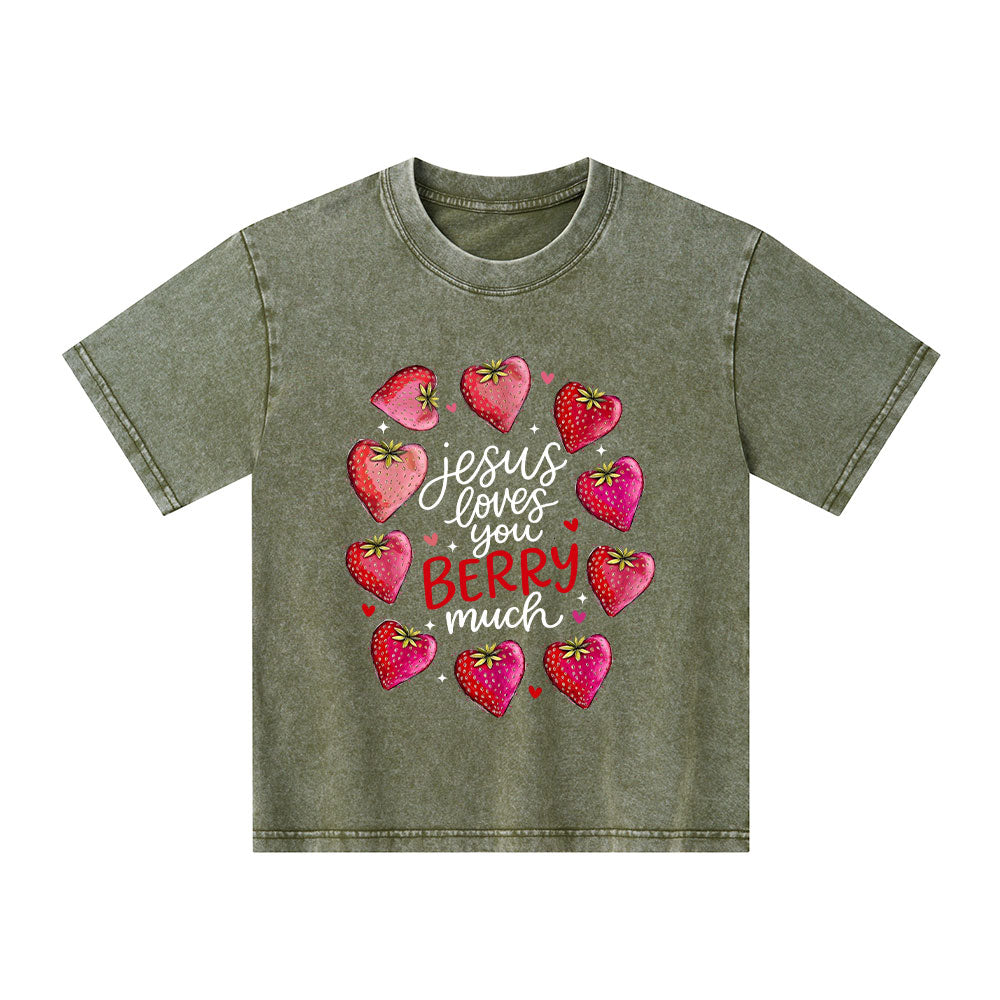 Jesus Loves You Berry Much Kid Washed T-Shirt