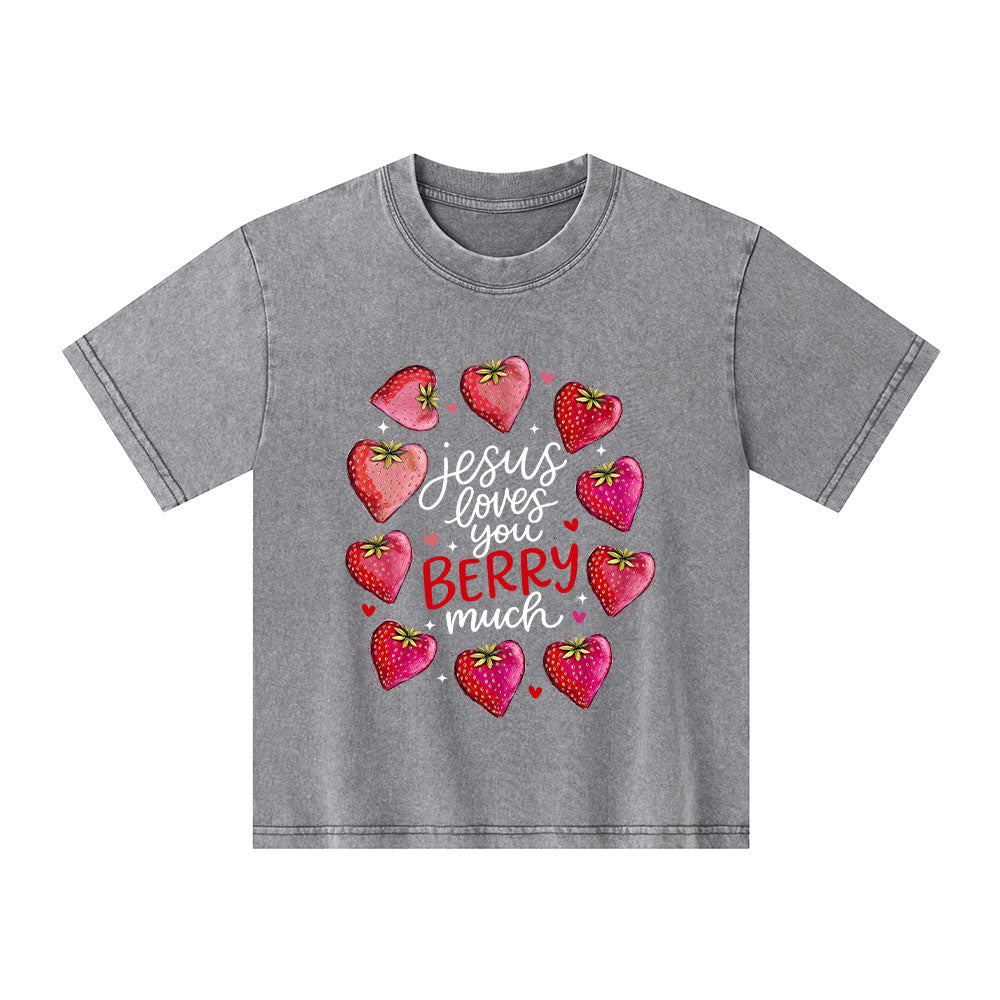 Jesus Loves You Berry Much Kid Washed T-Shirt