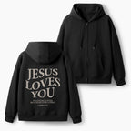 Jesus Loves You Christian Fleece-Lined Full-Zip Hoodie