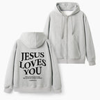 Jesus Loves You Christian Fleece-Lined Full-Zip Hoodie