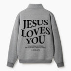 Jesus Loves You Christian Half Zip Fleece Sweatshirt